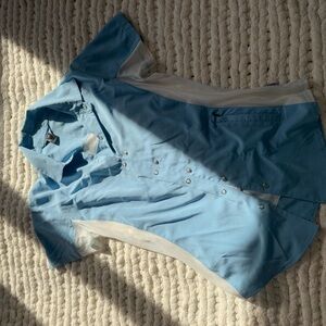 Blue Short Sleeve Jacket with Snap Buttons